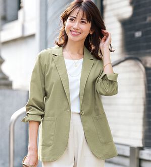 BELLUNA（ベルーナ）の「涼しげサッカー素材ウォッシャブルサマージャケット（その他ジャケット）」｜オリーブ