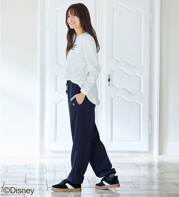 BELLUNA（ベルーナ）の「＜Ｄｉｓｎｅｙ＞【ミッキー】ロゴプリント裏起毛スウェットパンツ（ワイドパンツ・ガウチョ）」｜詳細画像