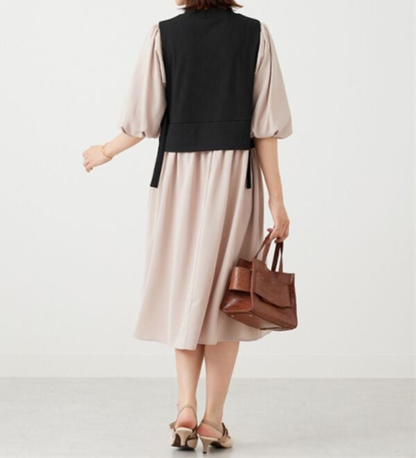 BELLUNA（ベルーナ）の「ベルト使い異素材切替ワンピ―ス（その他ワンピース）」｜詳細画像