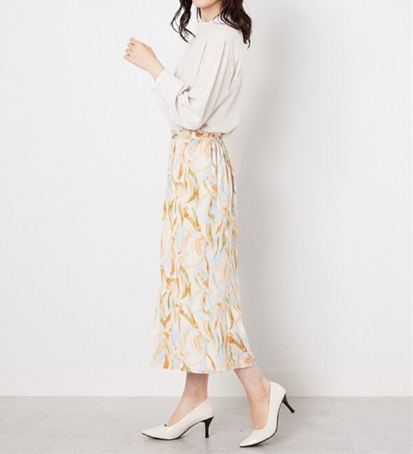 BELLUNA（ベルーナ）の「艶やかプリント切替フレアースカート（ロングスカート）」｜詳細画像