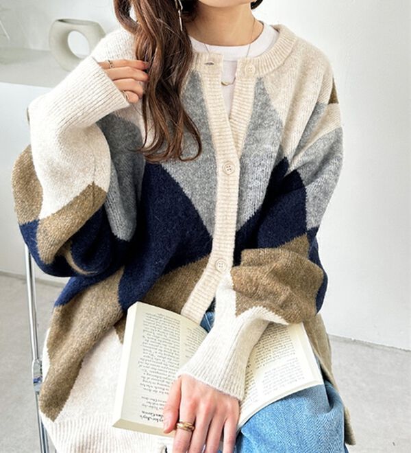 GeeRA（ジーラ）の「アーガイルシャギーニットカーディガン（ニットカーディガン）」｜詳細画像