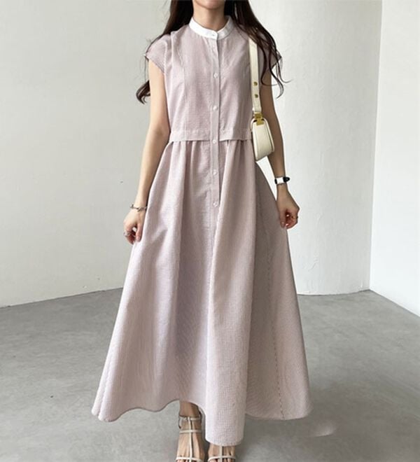 GeeRA（ジーラ）の「クレリック配色ウエストギャザーシャツワンピ―ス（シャツワンピース）」｜詳細画像