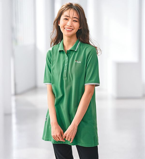BELLUNA（ベルーナ）の「＜ＦＩＬＡ＞配色使いポロチュニック（ポロシャツ）」｜グリーン