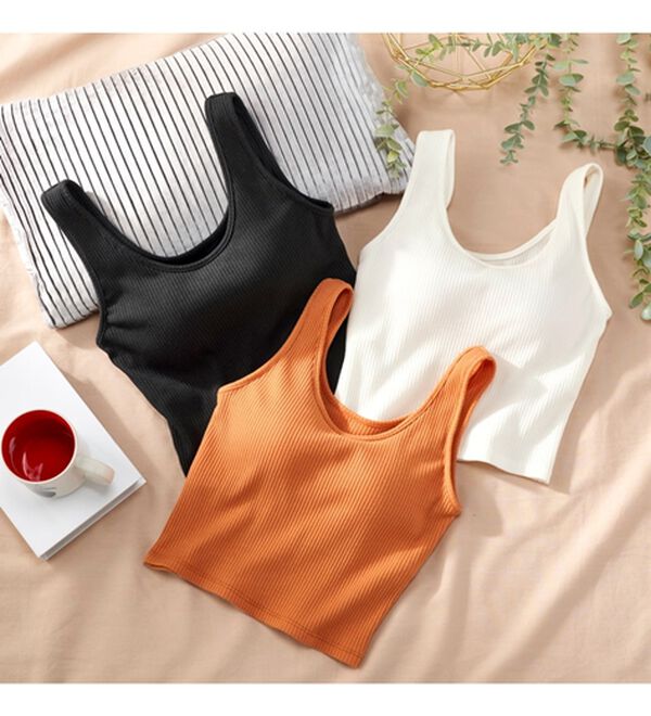 YU'NOW（ユナウ）の「カップ付クロップドタンクトップ（ブラトップ・カップ付きインナー）」｜詳細画像