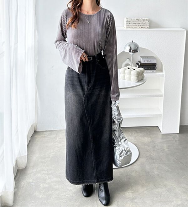 GeeRA（ジーラ）の「ストライプベロアフレアースリーブカットソー（カットソー）」｜詳細画像