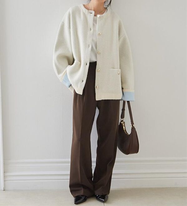 RANAN（ラナン）の「裏配色ゴールド調ボタンニットコーディガン（ニットカーディガン）」｜詳細画像