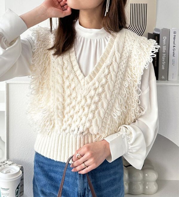 GeeRA（ジーラ）の「フリンジニットベスト（ベスト）」｜詳細画像