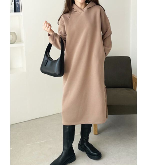 裏起毛裾ファスナーパーカーワンピース - ベルーナ【公式】