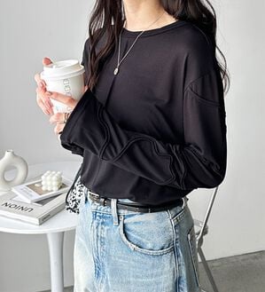 GeeRA（ジーラ）の「コード刺繍スラブシアーカットソー（カットソー）」｜ブラック