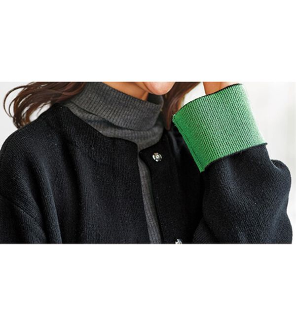 BELLUNA（ベルーナ）の「配色デザインふんわりニットジャケット（ハーフコート）」｜詳細画像