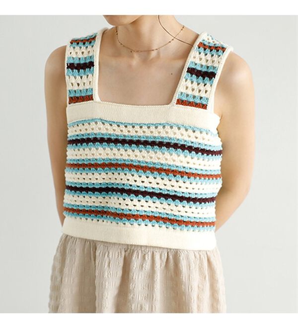 GeeRA（ジーラ）の「かぎ針編み風カラーニットビスチェ（ベスト）」｜詳細画像