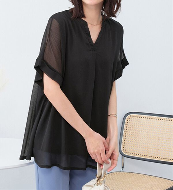 Viola e Viola（ヴィオラ エ ヴィオラ）の「【５つの機能付】すっきり魅せスキッパーＡラインチュニック（チュニック）」｜詳細画像