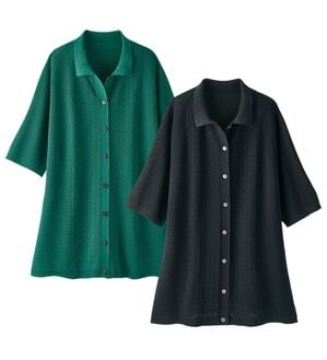 ルフラン（ルフラン）の「【２色組】涼やか♪ポロ衿ニットカーデ（ポロシャツ）」｜詳細画像