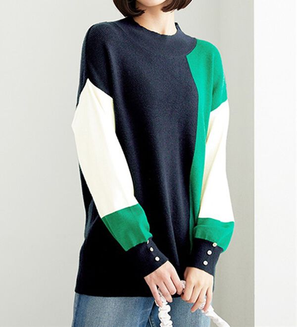 BELLUNA（ベルーナ）の「編地切替ブロッキングニットプルオーバー（ニット・セーター）」｜詳細画像
