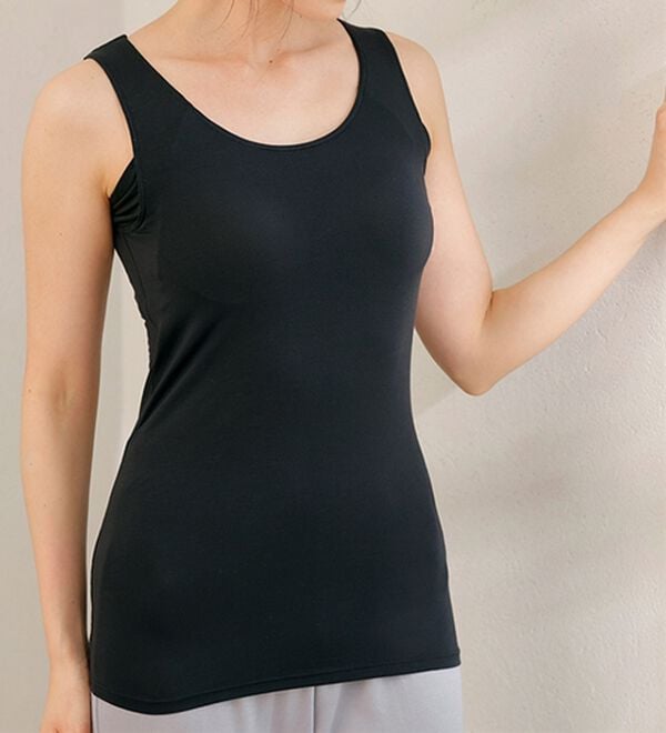 LAVIENNE（ラヴィエンヌ）の「接触冷感　なめらか素材背中フリーカップ付きインナー＜さらりラボ＞タンクトップ（ブラトップ・カップ付きインナー）」｜詳細画像