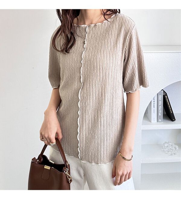 GeeRA（ジーラ）の「前後２ＷＡＹ配色メロー５分袖カットソー（カットソー）」｜詳細画像