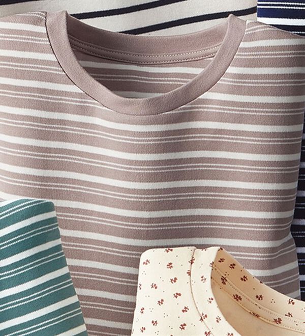 BELLUNA（ベルーナ）の「オーガニック超長綿１００％プルオーバー（カットソー）」｜ローズグレー／白