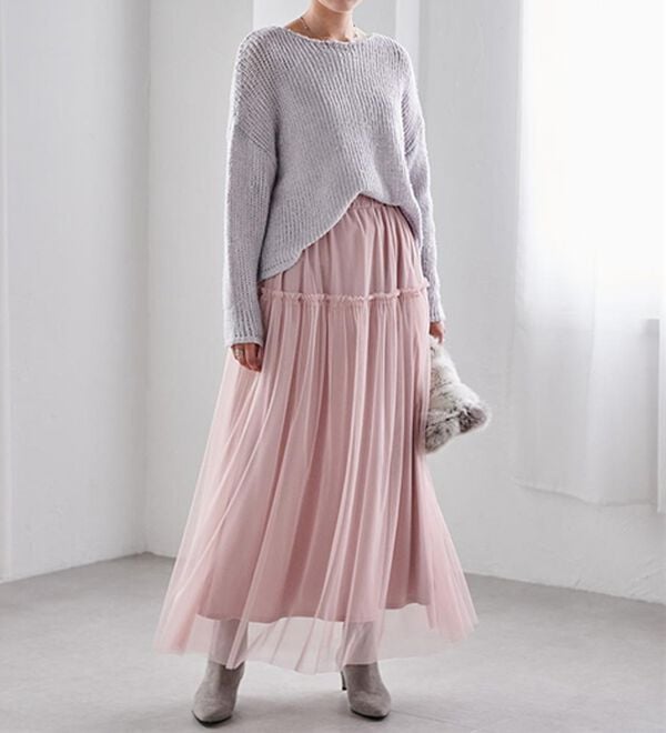 RANAN（ラナン）の「ふわっと可愛いフリルギャザーチュールスカート（ロングスカート）」｜詳細画像