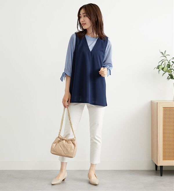 BELLUNA（ベルーナ）の「【2点セット】ストライプシャツ×ベストアンサンブル（アンサンブル）」｜詳細画像