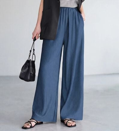 Viola e Viola（ヴィオラ エ ヴィオラ）の「【５つの機能付】丈切れる！楽ちんジャカードパンツ（ワイドパンツ・ガウチョ）」