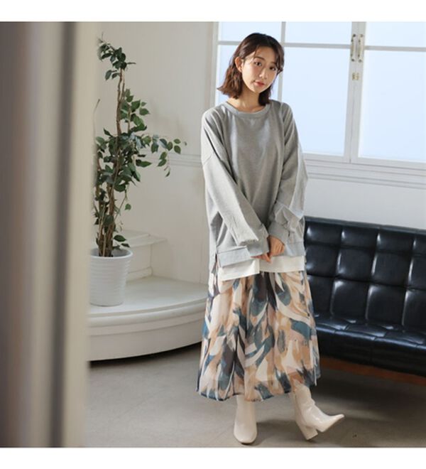 A HAPPY MARILYN（アハッピーマリリン）の「【Ｌ～１０Ｌ】ゆるっと楽ちん！着ぶくれ回避の　重ね着風　ミニ裏毛　プルオーバー（カットソー）」｜詳細画像