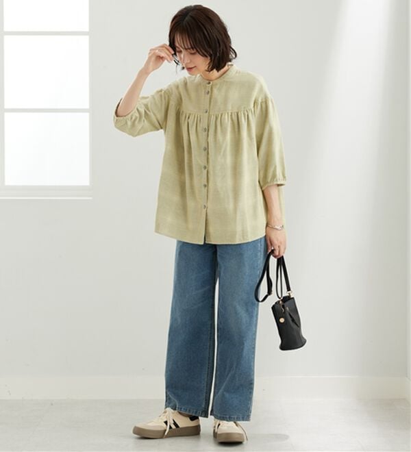 BELLUNA（ベルーナ）の「ダブルガーゼ素材切替デザインブラウス（ブラウス）」｜詳細画像