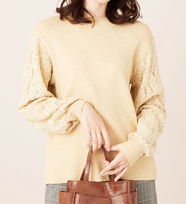 BELLUNA（ベルーナ）の「袖起毛レースニットプルオーバー（ニット・セーター）」｜詳細画像