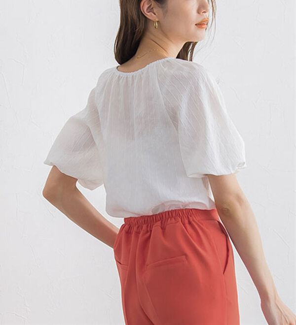 Pierrot（ピエロ）の「ストライプギャザーブラウス（ブラウス）」｜詳細画像