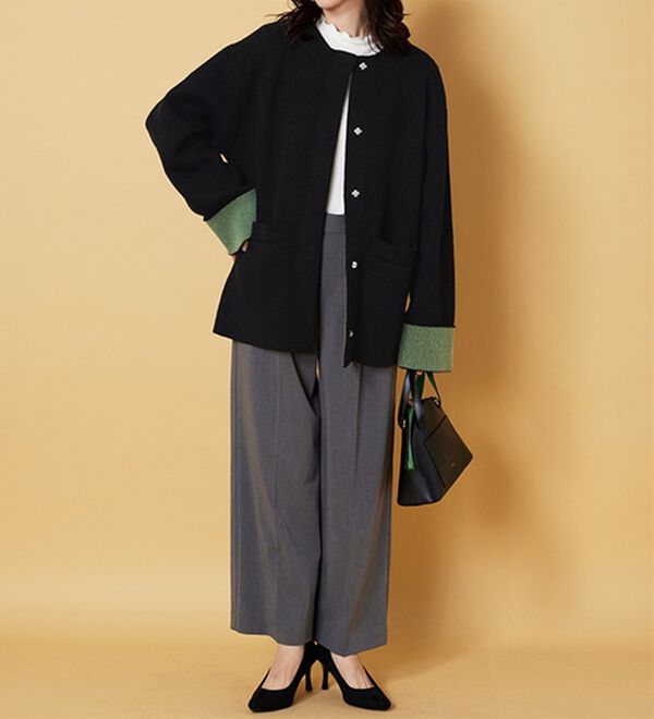 BELLUNA（ベルーナ）の「配色デザインふんわりニットジャケット（ハーフコート）」｜詳細画像