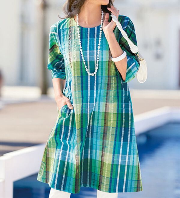 綿混サッカー調素材マドラスチェックチュニック - ベルーナ【公式】