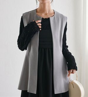 RANAN（ラナン）の「機能付！麻調素材ペプラムジレベスト（ジレ）」｜ライトグレー