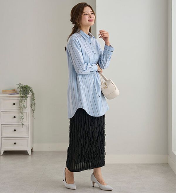 BELLUNA（ベルーナ）の「チュニックの下にはくストライプフリルスカート（ロングスカート）」｜詳細画像