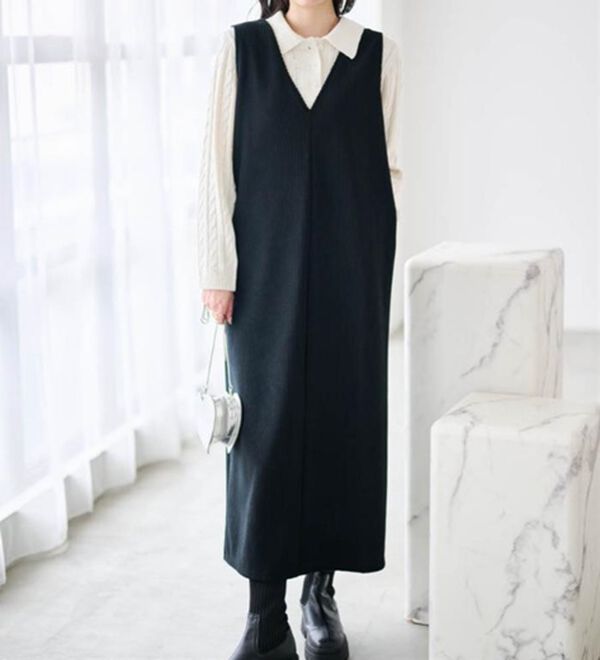 RANAN（ラナン）の「あったか裏ベロアニットコールジャンパースカート（ジャンパースカート）」｜詳細画像