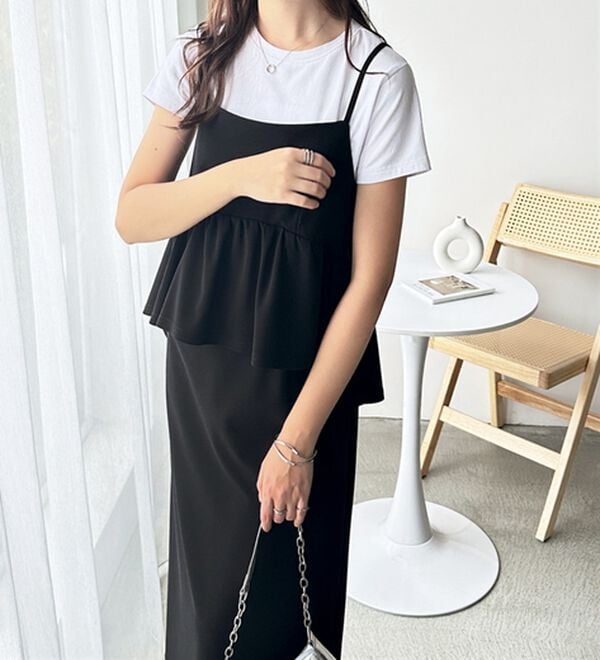 GeeRA（ジーラ）の「楽ちん！ペプラムキャミワンピース（カットソーワンピース）」｜詳細画像