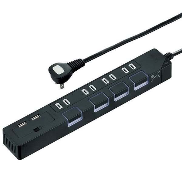 「雷ガード付ＵＳＢ付４口節電タップ（テレビ・オーディオ・カメラ機器）」｜詳細画像