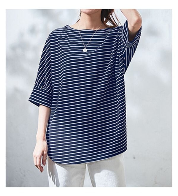 BELLUNA（ベルーナ）の「リップル素材ゆったりボーダープルオーバー（カットソー）」｜詳細画像