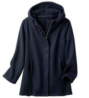 VINNO（ヴィノ）の「フード付ウールライクコート（ハーフコート）」｜ネイビー