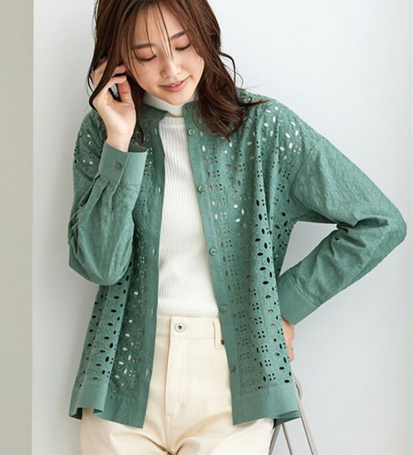 BELLUNA（ベルーナ）の「花柄レース切替シャツジャケット（シャツ）」｜詳細画像