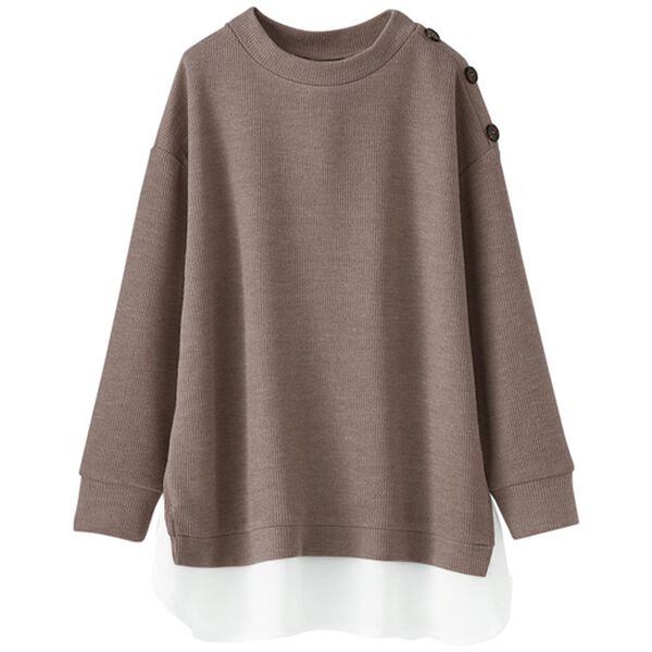 BELLUNA（ベルーナ）の「肩ボタン布帛切替チュニック（チュニック）」｜ベージュ