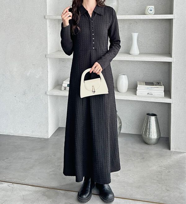 GeeRA（ジーラ）の「ポロ衿表面感素材マーメイドワンピース（カットソーワンピース）」｜詳細画像