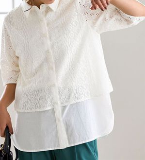 BELLUNA（ベルーナ）の「レース切替デザインシャツジャケット（シャツ）」｜アイボリー