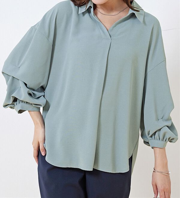 BELLUNA（ベルーナ）の「袖タックデザインスキッパーシャツ（シャツ）」｜詳細画像