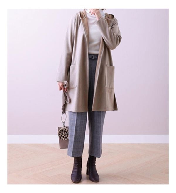 BELLUNA（ベルーナ）の「スエード調素材裏起毛フードカーディガン（ニットカーディガン）」｜詳細画像