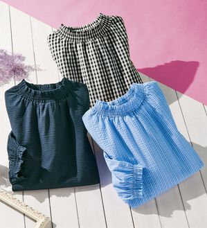 ルフラン（ルフラン）の「【３色組】ぽこぽこ素材のシャーリングブラウス（ブラウス）」｜詳細画像