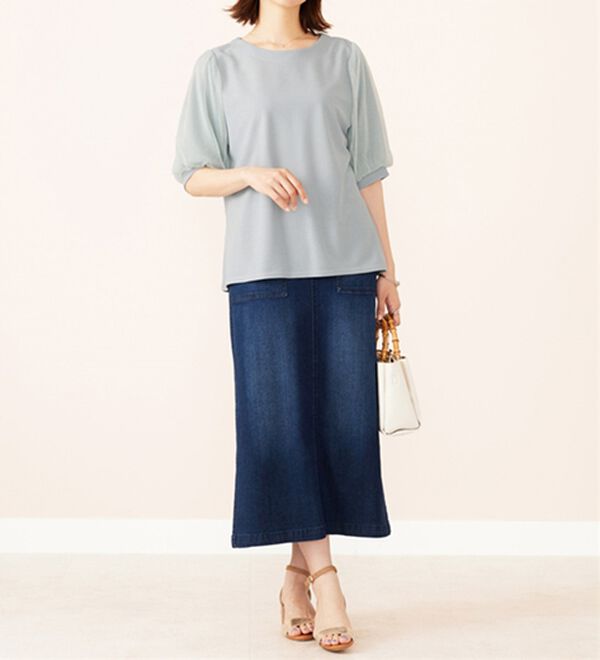 BELLUNA（ベルーナ）の「ラメチュール袖切替デザインプルオーバー（カットソー）」｜詳細画像