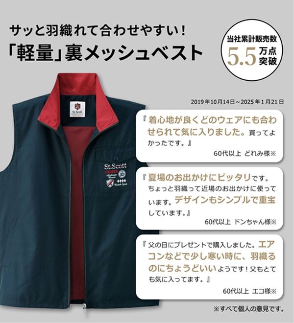 「ブランドデザイン裏メッシュベスト（メンズベスト）」｜詳細画像