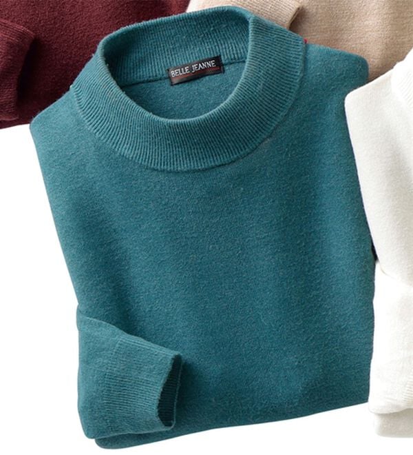 「カシミヤタッチやわらかハイネックセーター（メンズニット・セーター）」｜ターコイズ