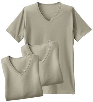 「【３枚組】夏の味方！汗取りインナー３枚組（メンズ肌着・インナーウェア）」｜グレージュ3枚組 半袖V首