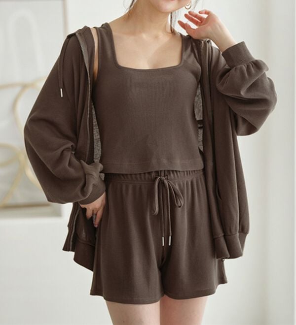 YU'NOW（ユナウ）の「ワッフルルームウェア３点セット（パジャマ・ルームウェア）」｜詳細画像