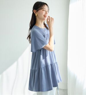 alotta（アロッタ）の「楽ちん体型カバー！ふんわり綿混ティアードチュニック（チュニック）」｜ダスティーブルー
